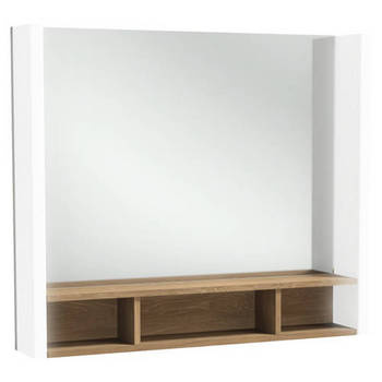 Зеркало TERRACE 100см (светодиодная подсветка + деревянная полочка) цвет - белый