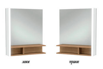 Зеркало TERRACE 60см (светодиодная подсветка справа + деревянная полочка) цвет - белый