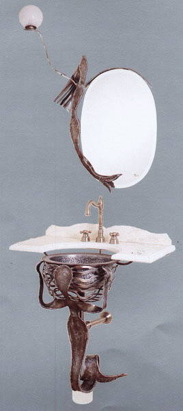 Комплект мебели Naiadi (раковина + зеркало + столешница + пьедестал) цвет - медь